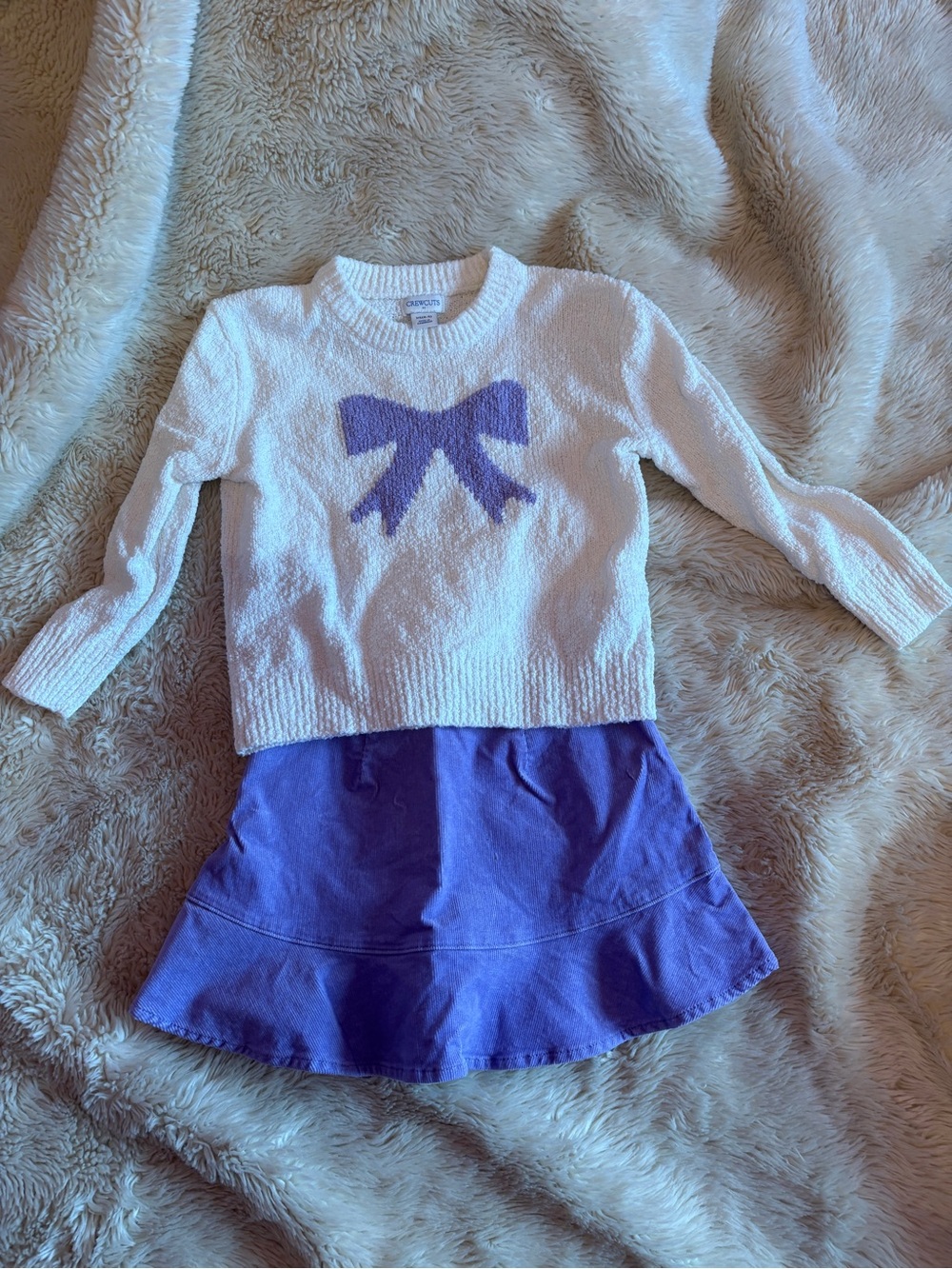 J. Crew Factory crew cuts White Knit Sweater with Purple Bow Graphic & skirt set